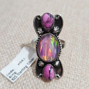 Sterling Silver Aurora Opal & Cherry Blossom Dahlia Gemstone Ring